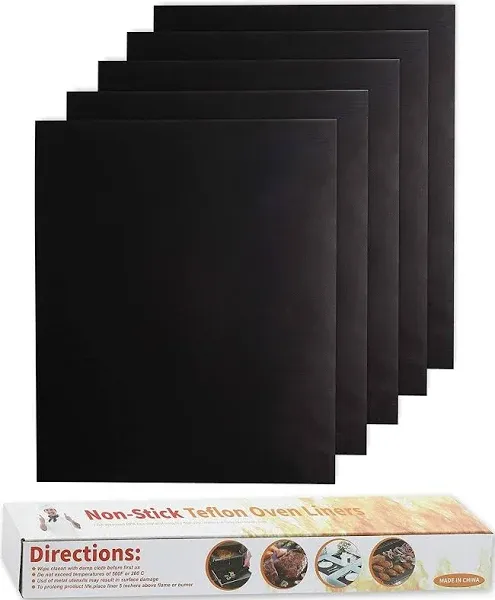 Juvale 5-Pack Non Stick Reusable Oven Liners, Black Heavy Duty Heat Resistant Mats 15.7"x19.7"