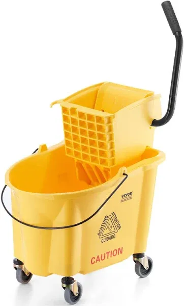 VEVOR Mop Bucket with Wringer Commercial Mop Bucket with Side Press Wringer Side-Press Mop Bucket & Wringer Combo on Wheels