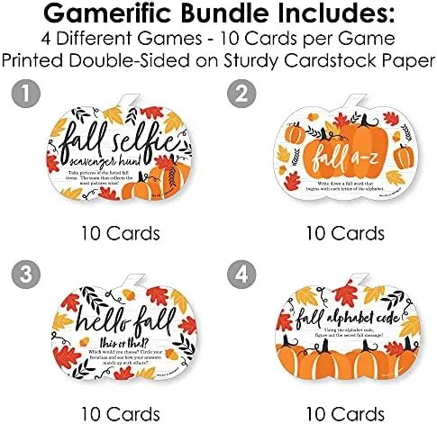 Big Dot of Happiness Fall Pumpkin - 4 Halloween or Thanksgiving Party Games - 10 Cards Each - Gamerific Bundle