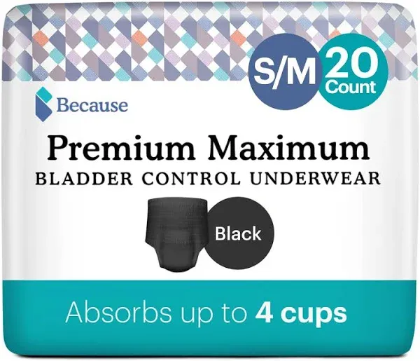 Because Premium Maximum Absorbency Adult Incontinence and Postpartum Bladder Leak Underwear for Women