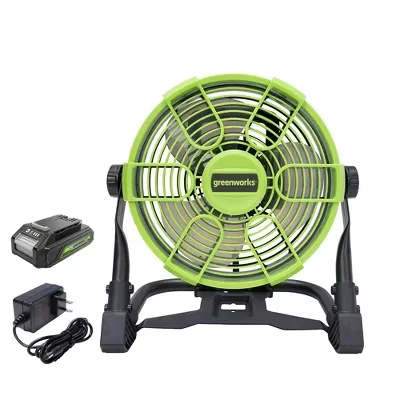 Greenworks POWERALL 24V 10" Cordless Hybrid Utility Fan Kit with 2.0Ah Battery and Charger Green