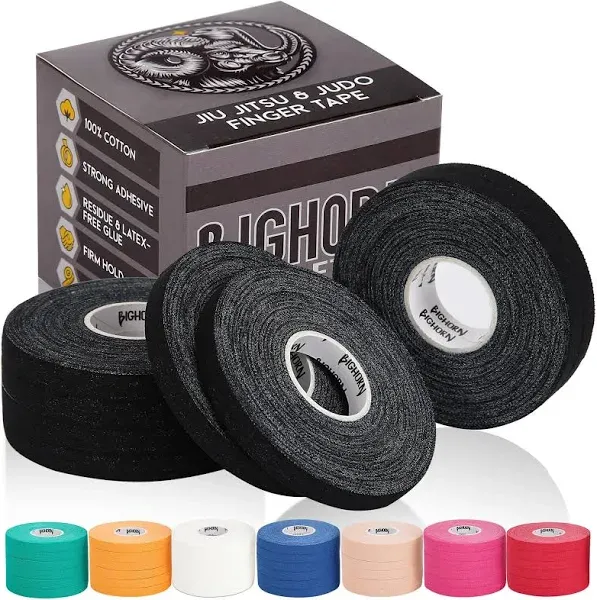 Bighorn Athletics Jiu Jitsu Finger Tape, Rock Climbing Tape, Wrestling Tape, Athletic Tape for Fingers, Hands, & Toes, 0.3-Inch x 45-feet, 8-Rolls, Black