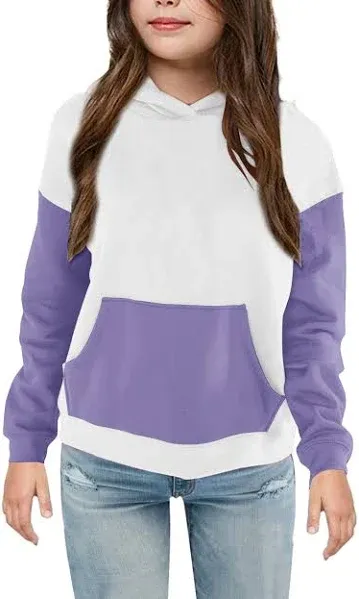 Bingerlily Girls Casual Hoodies Long Sleeve Cute Lightweight Pullover Tops with pocket Loose Solid Sweatshirt for 4-13 Years