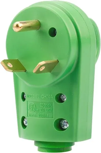 RVGUARD NEMA TT-30P RV Replacement Male Plug 125V 30 Amp with Disconnect Handle, Green