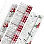 Hallmark Holiday Reversible Wrapping Paper Bundle, Rustic Christmas (Pack of 3, 120 Sq. ft. ttl) Plaid, Barn, Red Truck, Moose, Woodland Scenes