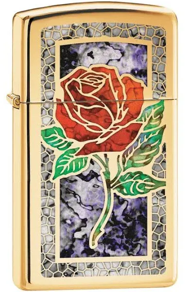 Zippo Lighter: Slim Fusion Rose - High Polish Brass 78750