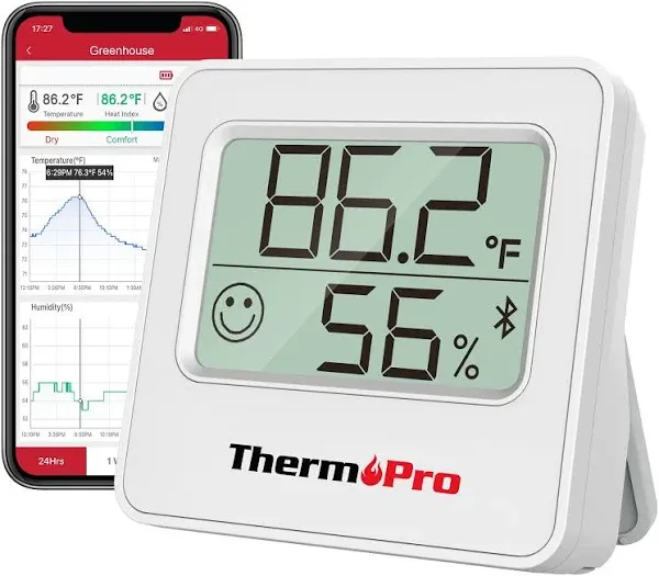 ThermoPro TP357 Digital Hygrometer Indoor Thermometer of 260ft, Bluetooth Thermometer Humidity Meter with Smart App, Room Thermometer Humidity Gauge