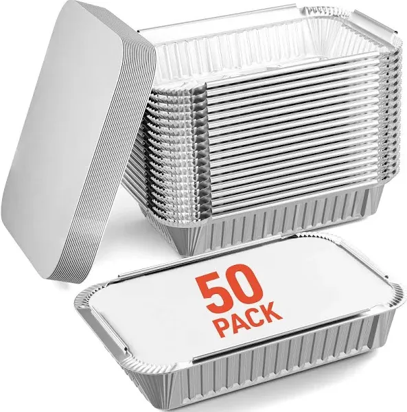 Aluminum Pans with Lids 50 Pack - 2.25 lb. Takeout Foil Pans with Cardboard...