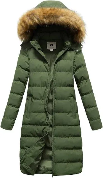 CREATMO Women&#x27;s Long Winter Faux Fur Coat Puffer Jacket w/ Detachable Hood &amp;Belt