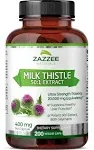 Zazzee Organic Milk Thistle Extract 20,000 mg Strength, 200 Vegan Capsules, Potent 50:1 Extract, 80% Silymarin Flavonoids, Contains Organic Milk Thist