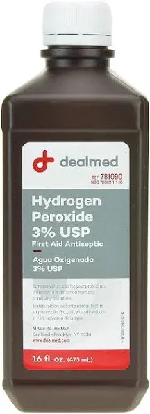 Dealmed Hydrogen Peroxide 3% USP | Made in USA | First Aid Antiseptic | 16 fl. oz. (12 Count)