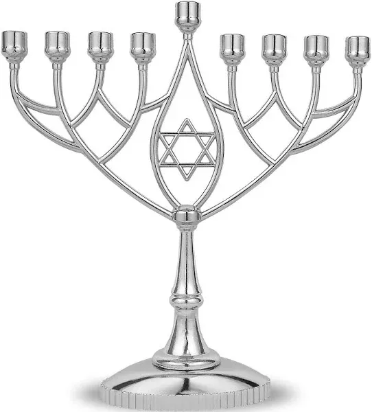 Zion Judaica Classic Gold Geometric Menorah Chanukiah 9" Silver Plated Chanukah Candle Minorah Fits Standard Hanukkah Candles Traditional Shape