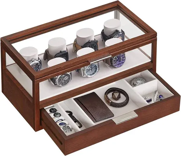 SONGMICS 2-Tier Wooden Watch Case, Watch Display Box, Watch Holder wit