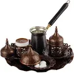 Turkish Greek ArabicCoffee Set with Sugar Bowl Tray and Copper CoffeePot, 12 Pcs