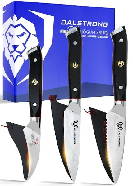 DALSTRONG Paring Knife Set - Shogun Series - 3 Piece - Damascus - Japanese AUS-10V Super Steel Kitchen Knife - 3.5" Paring - 3" Bird's Beak - 3.5" Serrated - Razor Sharp Kitchen Set - Sheaths Included