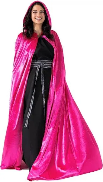 Deluxe Velvet Adult Cloak Cape with Lined Hood Hot Pink