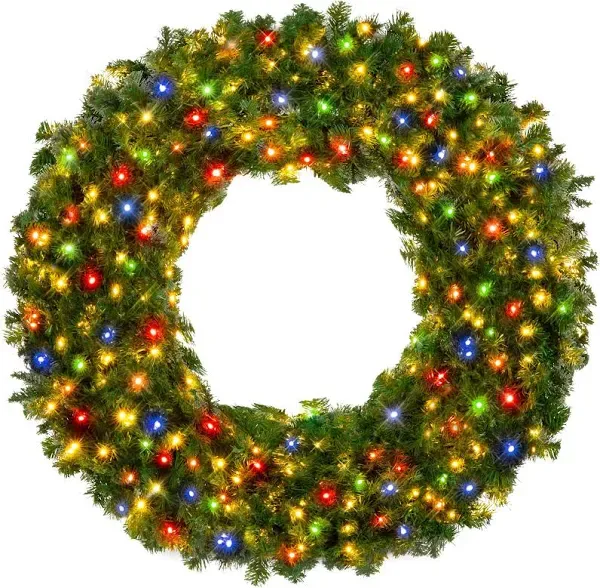 Best Choice Products Artificial Pre-Lit Fir Christmas Wreath Decoration w Lights