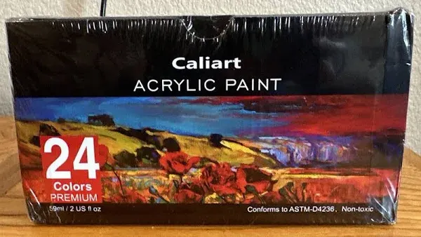 Caliart Acrylic Paint Set 24 Colors 2oz Art Craft Painting Kit Semi Matte Finish