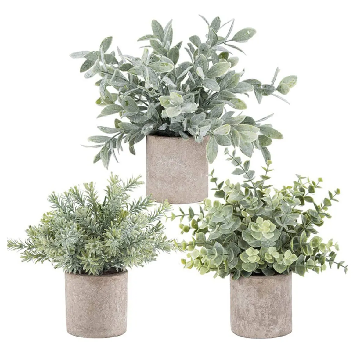 Mini Potted Plants Realistic Eucalyptus Rosemary Plant Faux Greenery Tabletop Decoration 3PCS, indoors artificial plants in pots