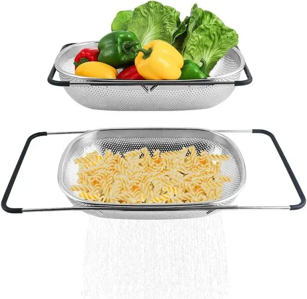 Stainless Steel Over The Sink Strainer Colander Basket with Expandable Handles