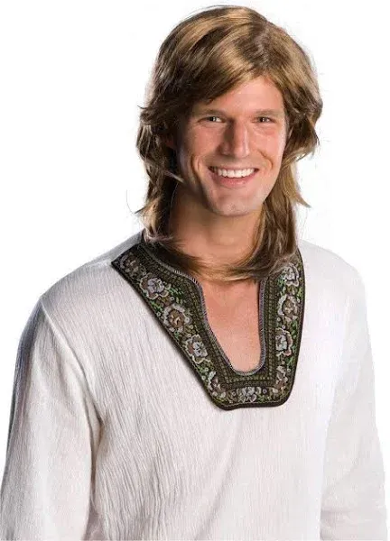 Adult Mens Brown 70s Groovy Hippie Disco Costume Wig