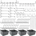 FRIMOONY Pegboard Hooks Assortment with Bins, Peg Black, Silver 