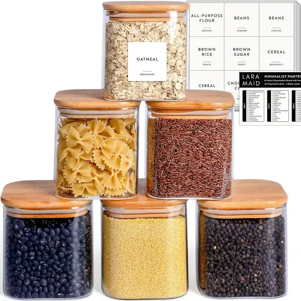 Laramaid 27oz 6Packs Square Glass Jars Set with Minimalist Pantry x6 