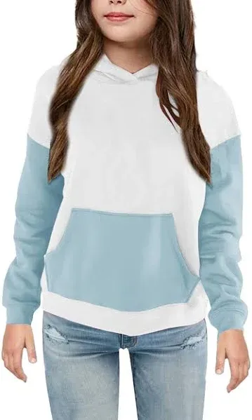 Bingerlily Girls Casual Hoodies Long Sleeve Cute Lightweight Pullover Tops with pocket Loose Solid Sweatshirt for 4-13 Years