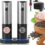 2 Pack Electric Salt and Pepper Grinder Mill Shaker Adjustable Automatic w/Base