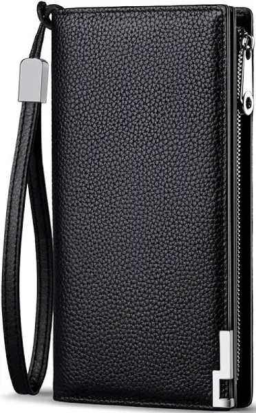 Huztencor Long Wallets for Men Leather RFID Blocking Bifold Wallet with Zipper