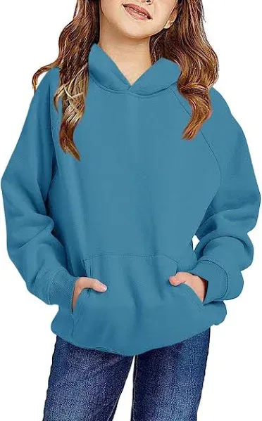 Bingerlily Girls Cute Hoodies Long Sleeve Casual Lightweight Pullover Tops with Pocket Loose Solid Sweatshirt for 4-13 Years