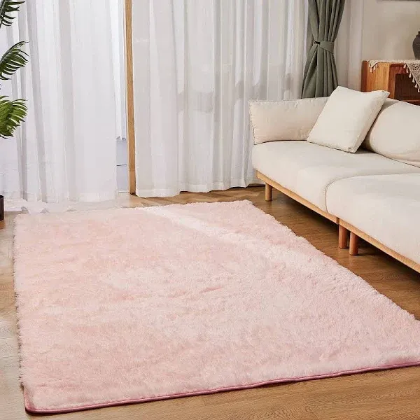 Soft Fluffy 5x8 Shag Area Rugs for Bedroom, Plush Fuzzy Shaggy 5x8 Feet Pink