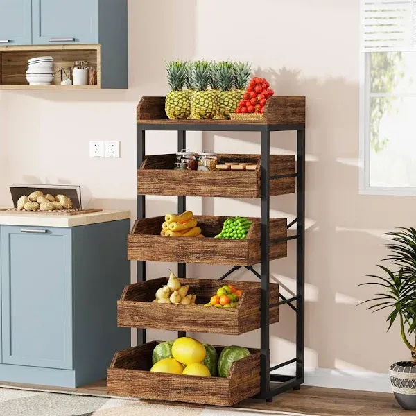 Tribesigns Wood Fruit and Vegetable Storage Rack Basket Stand