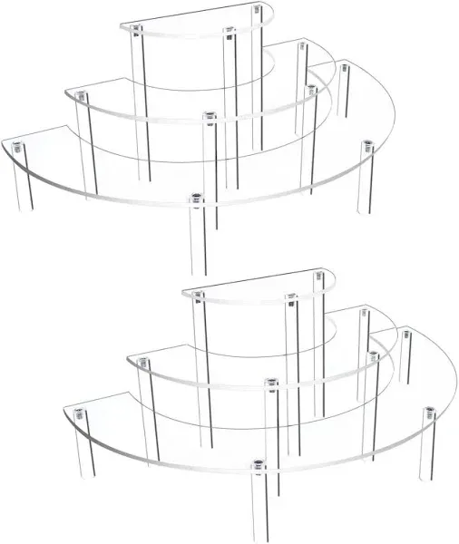 Acrylic 3 Tier Cupcake Display Stand, Half Moon Risers For Display, Dessert Table Display Set, Display Risers For Funko Figure, Perfume, ect. (Clear - 2 Set)