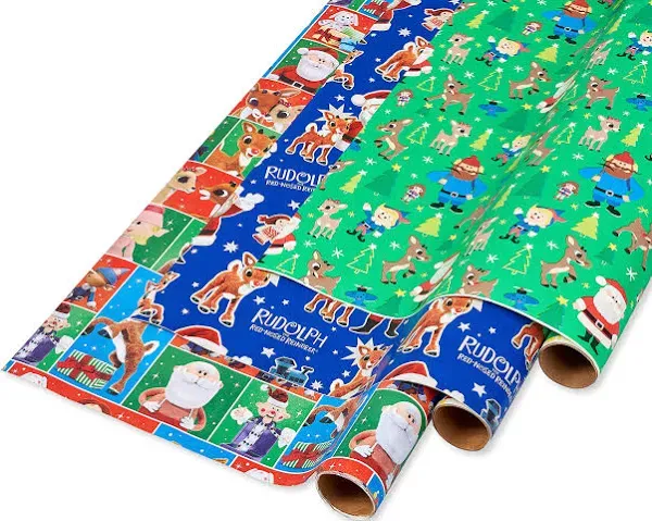 American Greetings 105 sq. ft. Christmas Wrapping Paper Bundle, Rudolph Designs (3 Rolls 30 in. x 14 ft.)