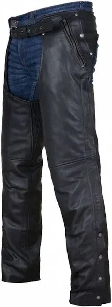 Dream Apparel Black Motorcycle Leather Chaps for Men Women Riding with Zip Out Liner