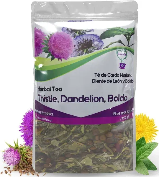 Cardo Mariano, Milk Thistle, Dandelion Root, Boldo Tea, Quiere Te 100% Natural, Blend Herbal Tea for Liver Detox Support, Cleanse and Digest, Non-GMO, Sugar Free, Caffeine-Free, Up to 100 Cups, 1 Bag