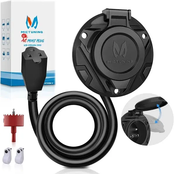 MICTUNING 15 Amp 125V AC Power Outlet Receptacle Port 20&#034; Extension Cord Plug 