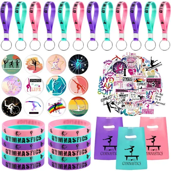 Gymnastics Keychain Goodie Bags with Rubber Bracelets and Stickers