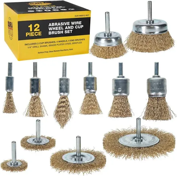 Dura-Gold 12-Piece Abrasive Brass-Coated Wire Wheel, Cup Brush, and End Brush Set