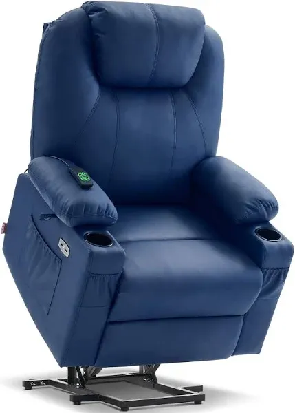 MCombo Large Lay Flat Dual Motor Power Lift Recliner Chair Sofa with Massage and Heat, USB Ports, Extended Footrest, for Elderly People, Infinite Position, Faux Leather 7815 (Blue, Large)