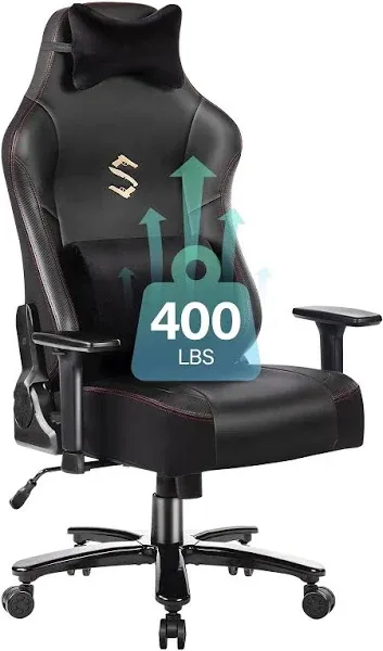 Fantasylab Big and Tall Gaming Chair 400lb Massage Memory Foam Gaming Chair - Adjustable Tilt, Back Angle and 3D Arms High-Back Leather Racing Executive Computer Desk Office Chair, Metal Base