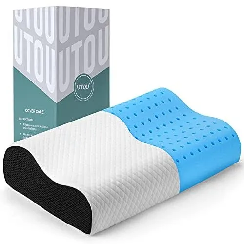 Contour Memory Foam Pillow, Neck Pillows for Pain Relief Sleeping, Cooling Gel V