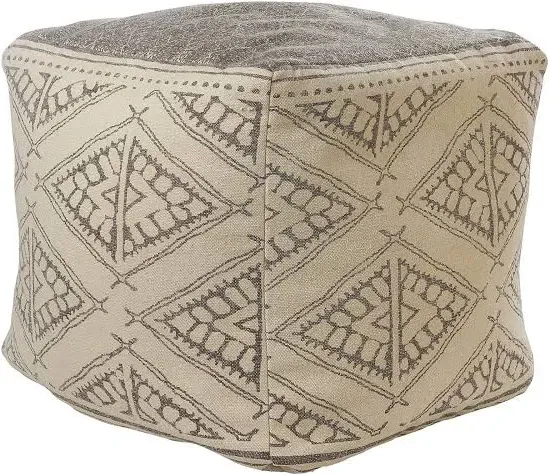 LR Home Medium Tribal Indoor Square Pouf, Taupe/Gray, 20" x 20" x 20"