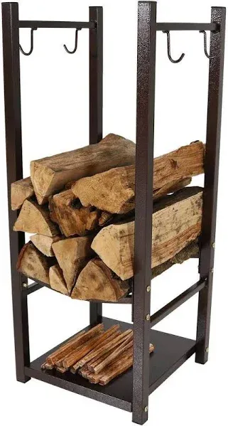 Sunnydaze Indoor-Outdoor Firewood Fireside Log Rack with Tool Holders