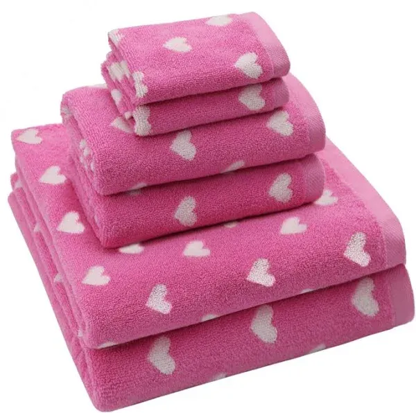 6 Piece Towel Set Bath Time Hearts 2 Bath Towels 2 Hand Towels 2 Washcloths In B