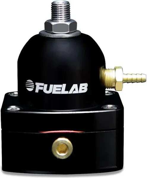 Fuel Pressure Regulator, 25-90 PSI, In-Line, Two 6 AN Female Inlets, 6 AN Female Return, 1/8 in NPT Port, Aluminum, Black Anodized, Diesel / E85 / Gas/Methanol, Each