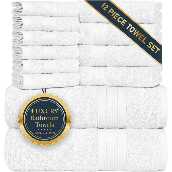 TRIDENT Soft & Plush Luxury Towel Set, 100% Cotton, 2 Bath Towels 4 Hand Towels 6 Washcloths Highly Absorbent Towels for Bathroom, 12 Piece Silverish Grey Towel Sets