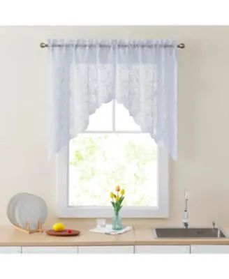 HLC.ME Joyce Lace Sheer Kitchen Cafe Curtain Swags for Small Windows, Kitchen & Bathroom - 30 W x 36 L inch White