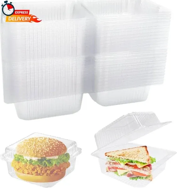 100Pack Clear Plastic Hinged Food Containers,Cle<wbr/>ar Plastic Square Take Out Conta